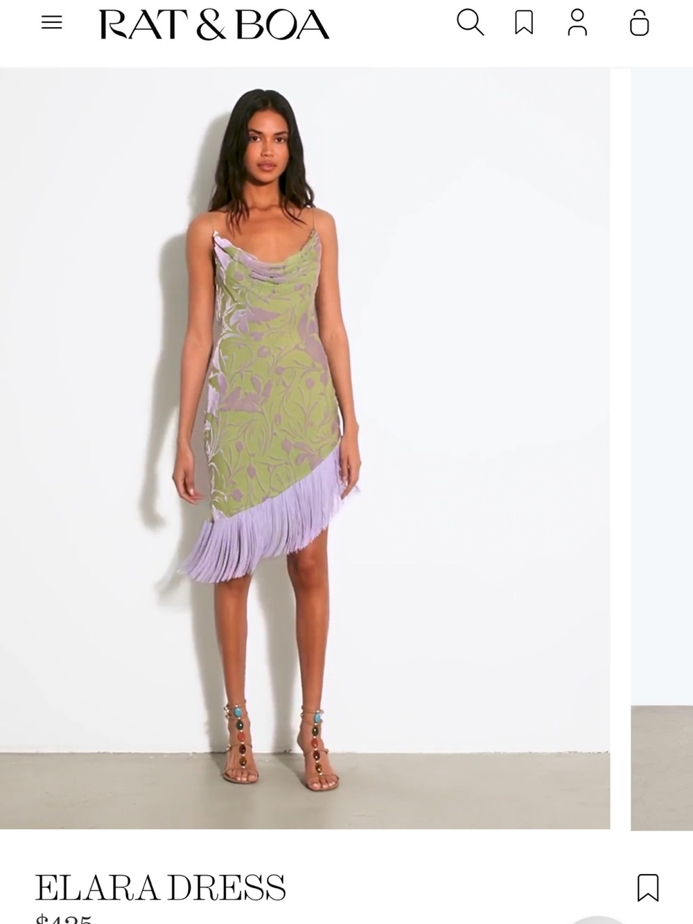 TRADE - NWT - Rat & Boa Asymmetrical Fringe Slip Dress in Lavender and Lime